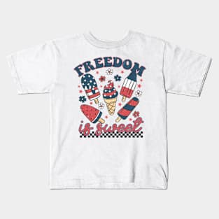 Freedom is Sweet 4th of July Groovy Independence Day Kids T-Shirt